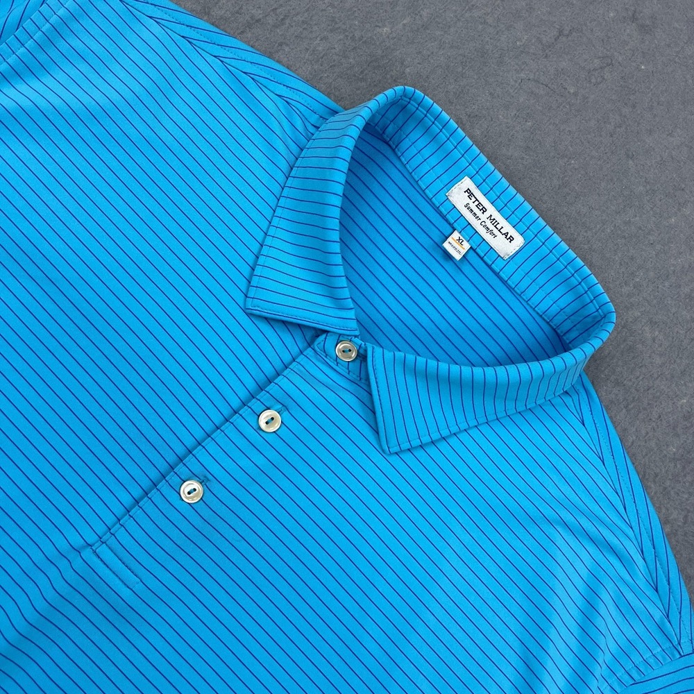 Peter Millar Shirt‎ Men's XL Blue Summer Comfort Hemlock Performance Jersey Polo